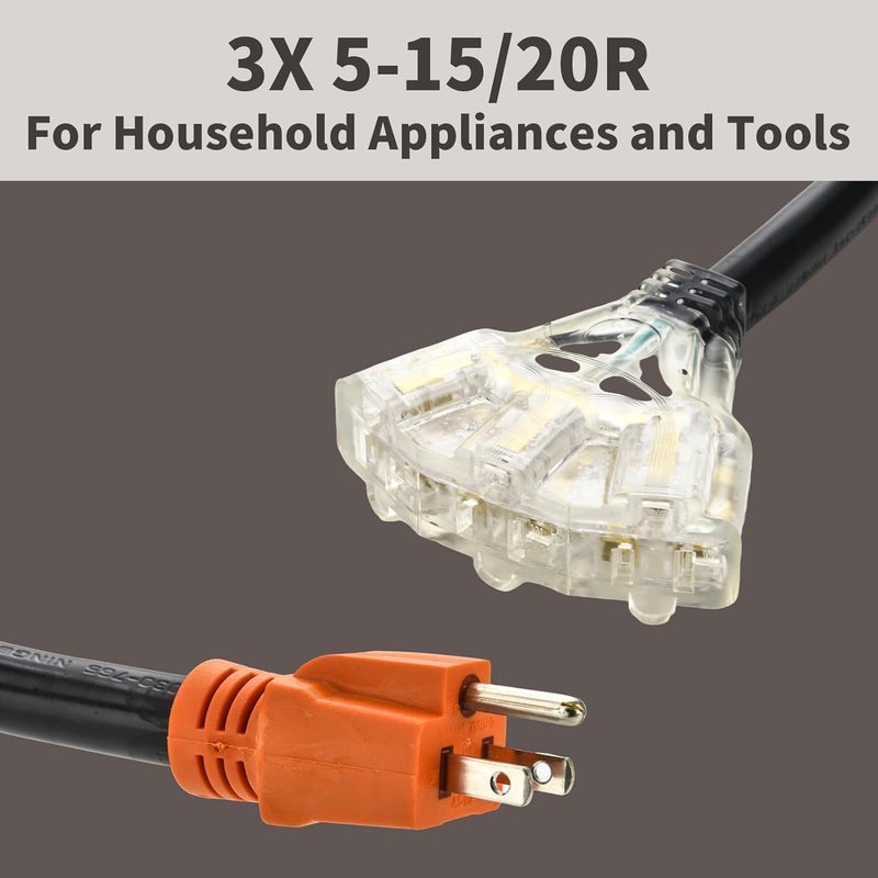 NVKABVY 30 Amp to 110 Adapter RV Cord, 30 Amp to 20 Amp Adapter, NEMA TT-30P Male to 3X 5-15R/5-20R T-Blade Household Outlet Female with Lighted Power Indicator UL Listed (TT-30P to 3X5-15R/5-20R) - Image 5
